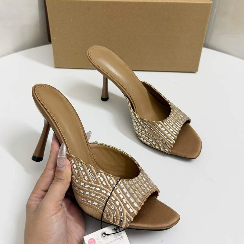 Sandal Selop Hak Tinggi Ujung  - Slip Dress Satin ulasan dan harga